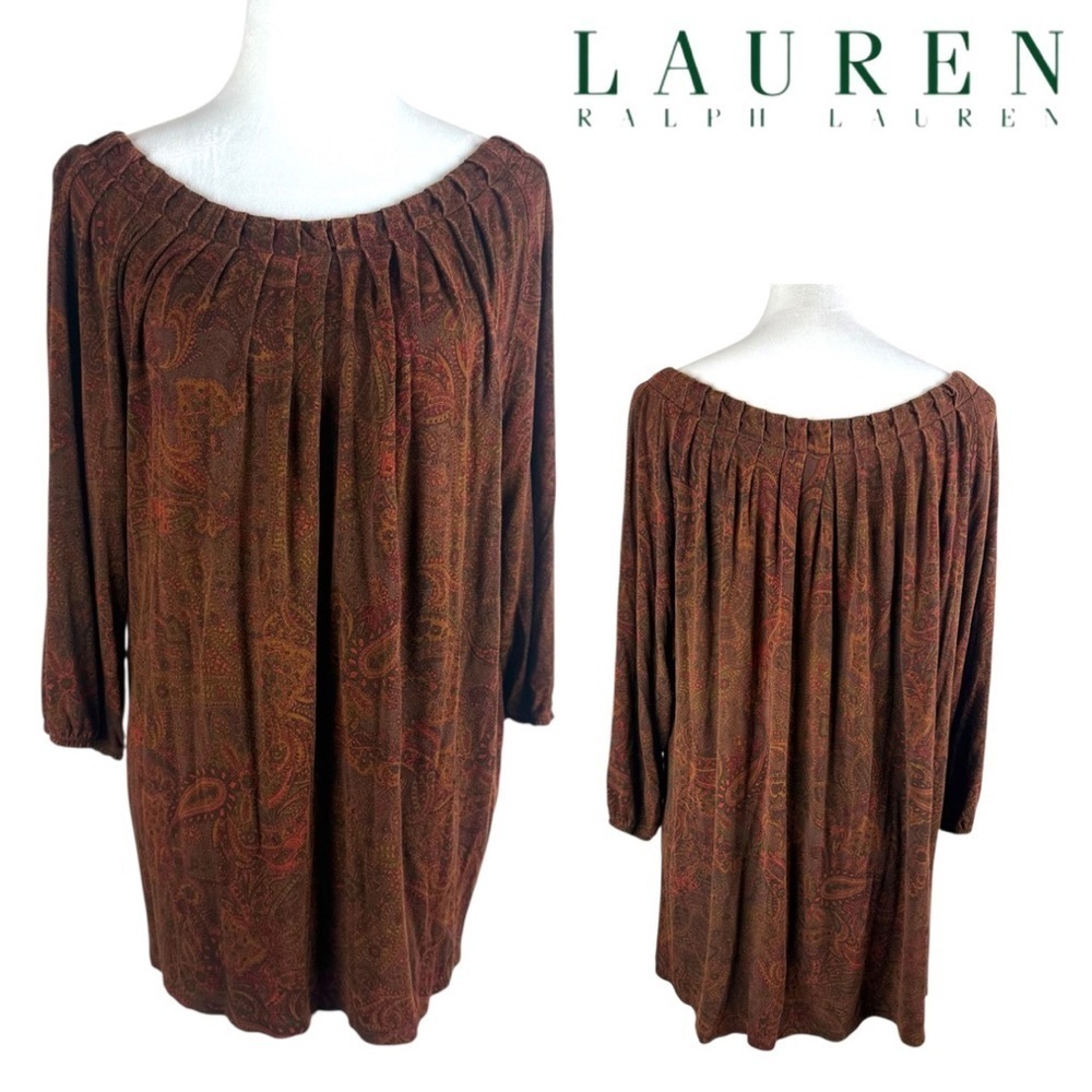 Lauren Ralph Lauren Paisley Pleated Scoop Neck Blouse‎ Boho Vintage Style